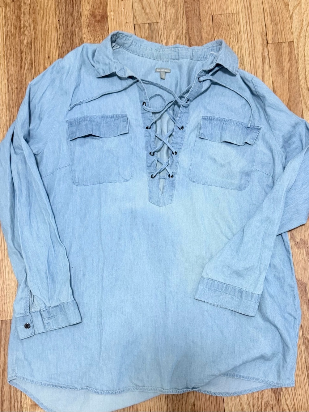 Light Blue Lace-Up Long Sleeve Tunic Shirt